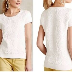 Moth Ivory White Geo Textured Short Sleeve Top